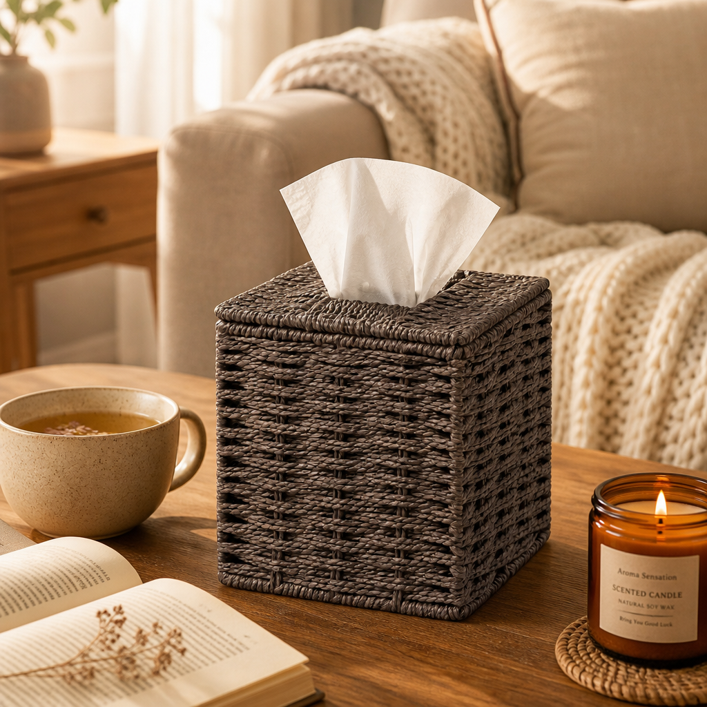 Paper Rope Woven Tissue Box Cover Square Handmade Tissue Holder for Home Living Room Bedroom Decor - Image 3