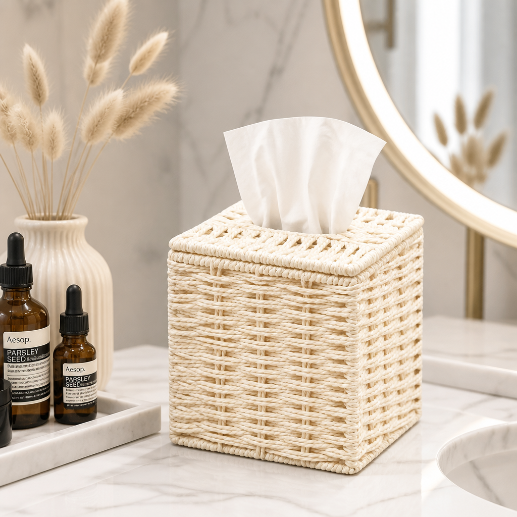 Paper Rope Woven Tissue Box Cover Square Handmade Tissue Holder for Home Living Room Bedroom Decor - Image 5