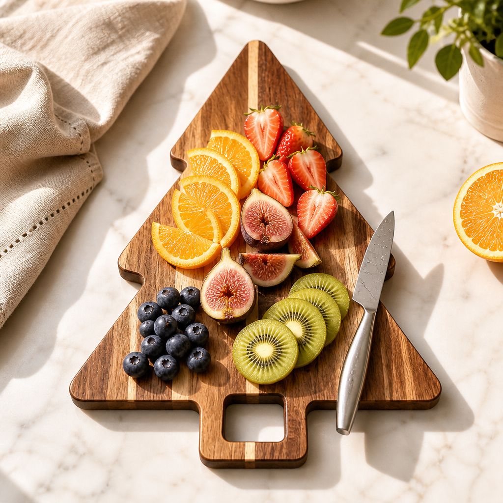 Christmas Tree Cutting Board Acacia Wood Charcuterie Cheese Board with Hanging Hole for Kitchen Pizza Fruit Serving - Image 3