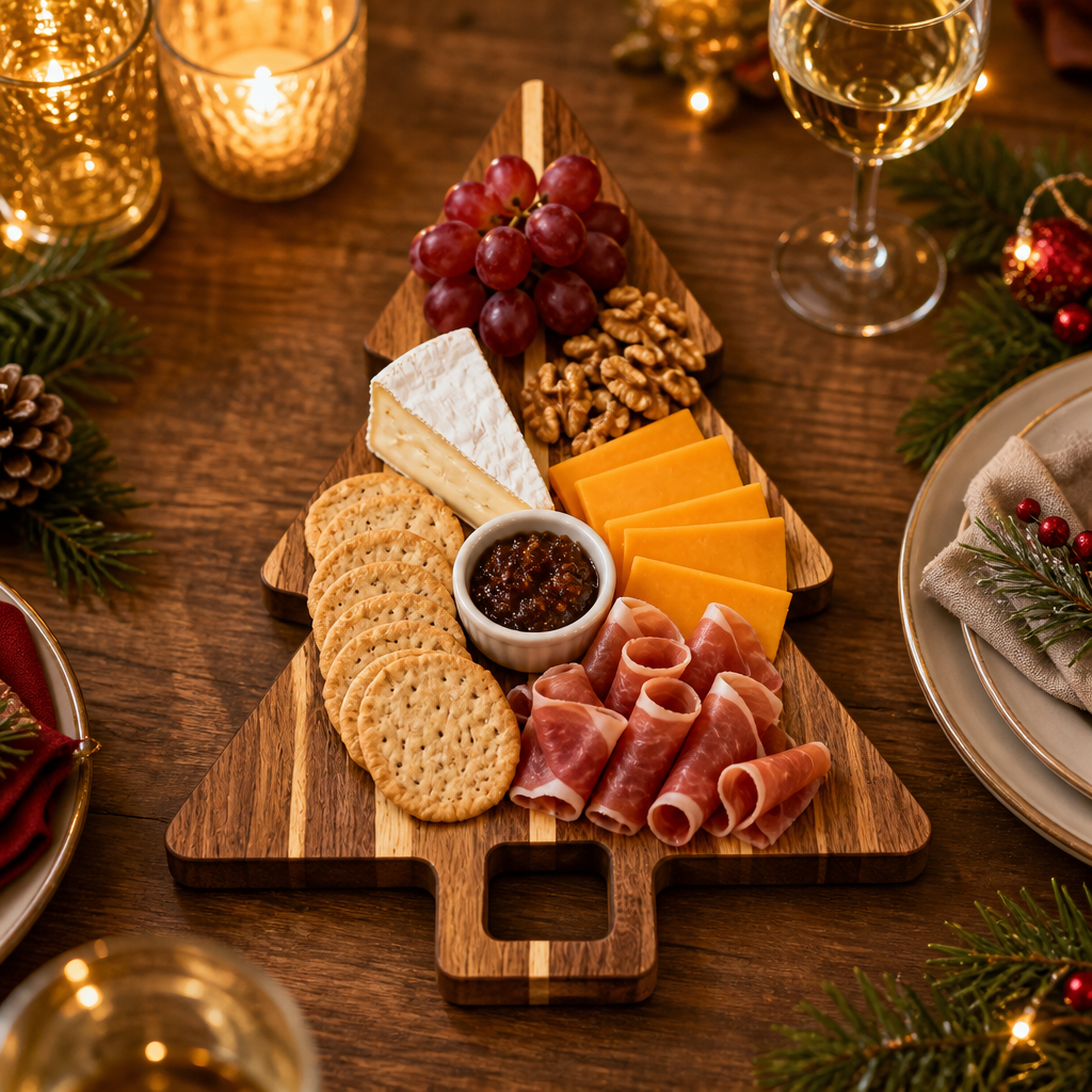 Christmas Tree Cutting Board Acacia Wood Charcuterie Cheese Board with Hanging Hole for Kitchen Pizza Fruit Serving - Image 4