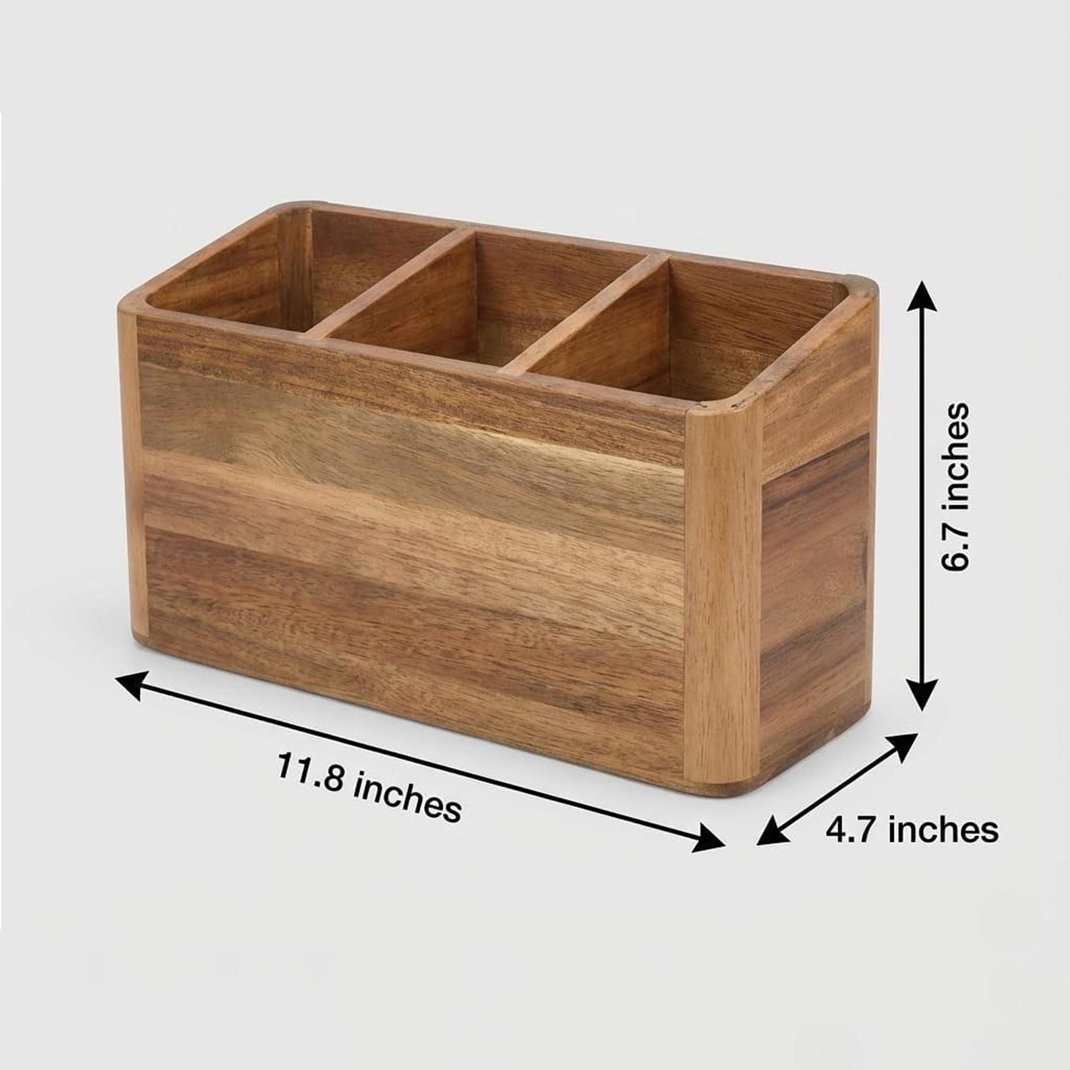 Acacia Wood Utensil Holder for Kitchen Counter, Large Countertop Utensil Organizer for Spatulas & Spoons, Rustic Kitchen Storage Caddy - Image 3