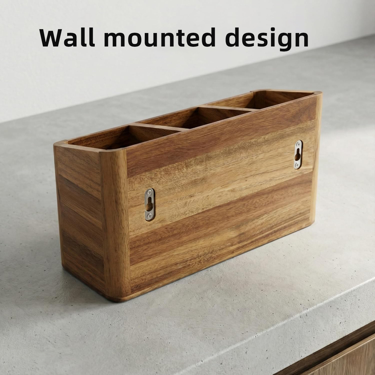 Acacia Wood Utensil Holder for Kitchen Counter, Large Countertop Utensil Organizer for Spatulas & Spoons, Rustic Kitchen Storage Caddy - Image 4