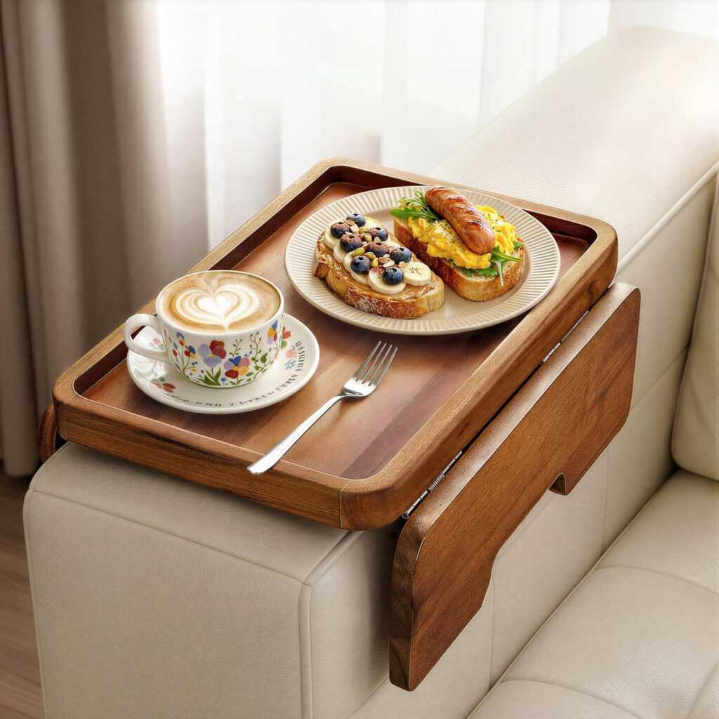 Wood Sofa Armrest Tray Foldable Couch Arm Table Couch Armrest Table Acacia Wood Sofa Arm Tray