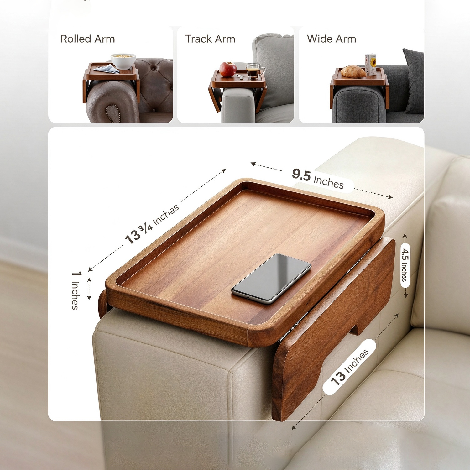 Wood Sofa Armrest Tray Foldable Couch Arm Table Couch Armrest Table Acacia Wood Sofa Arm Tray - Image 2