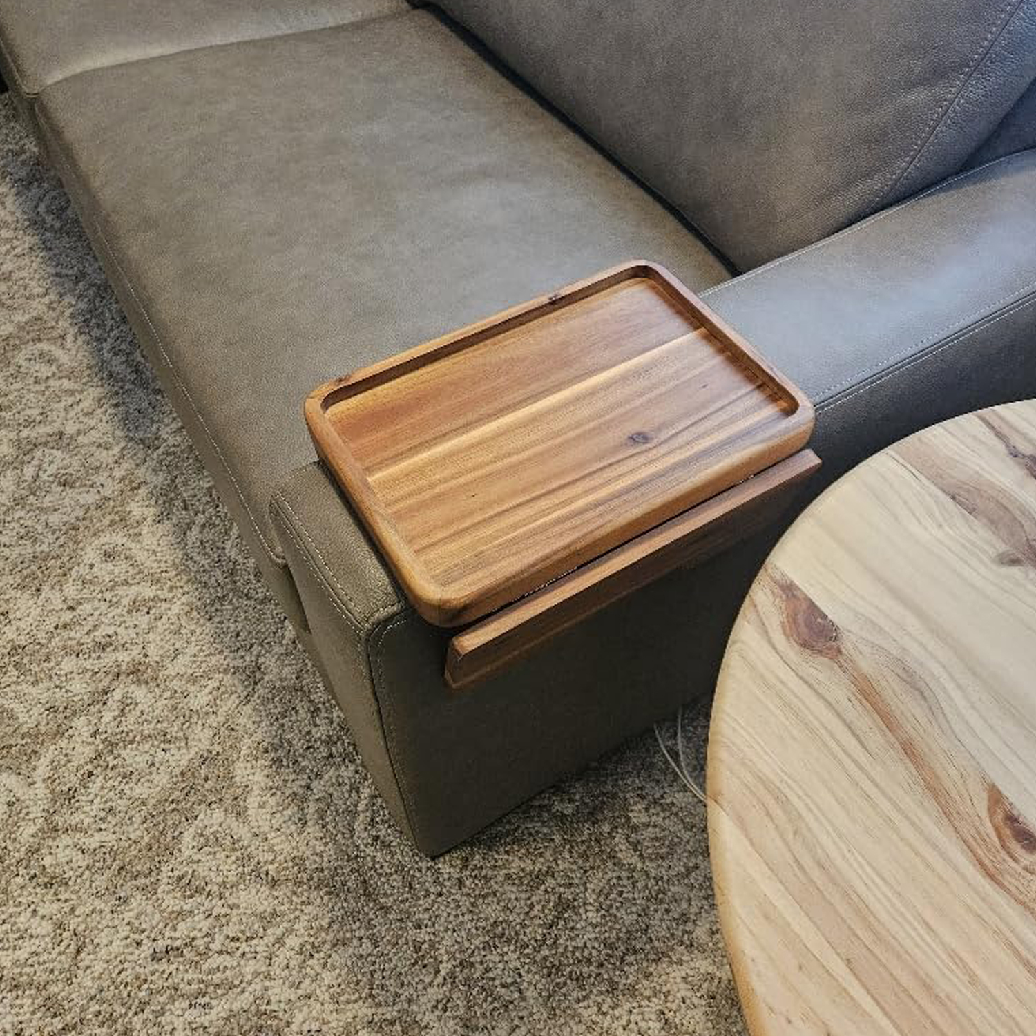 Wood Sofa Armrest Tray Foldable Couch Arm Table Couch Armrest Table Acacia Wood Sofa Arm Tray - Image 4