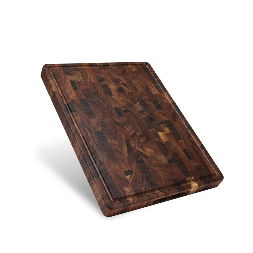 Acacia Wood End Grain Cutting Board, Large Butcher Block & Charcuterie Board for Kitchen, Reversible Chopping Board with Juice Groove
