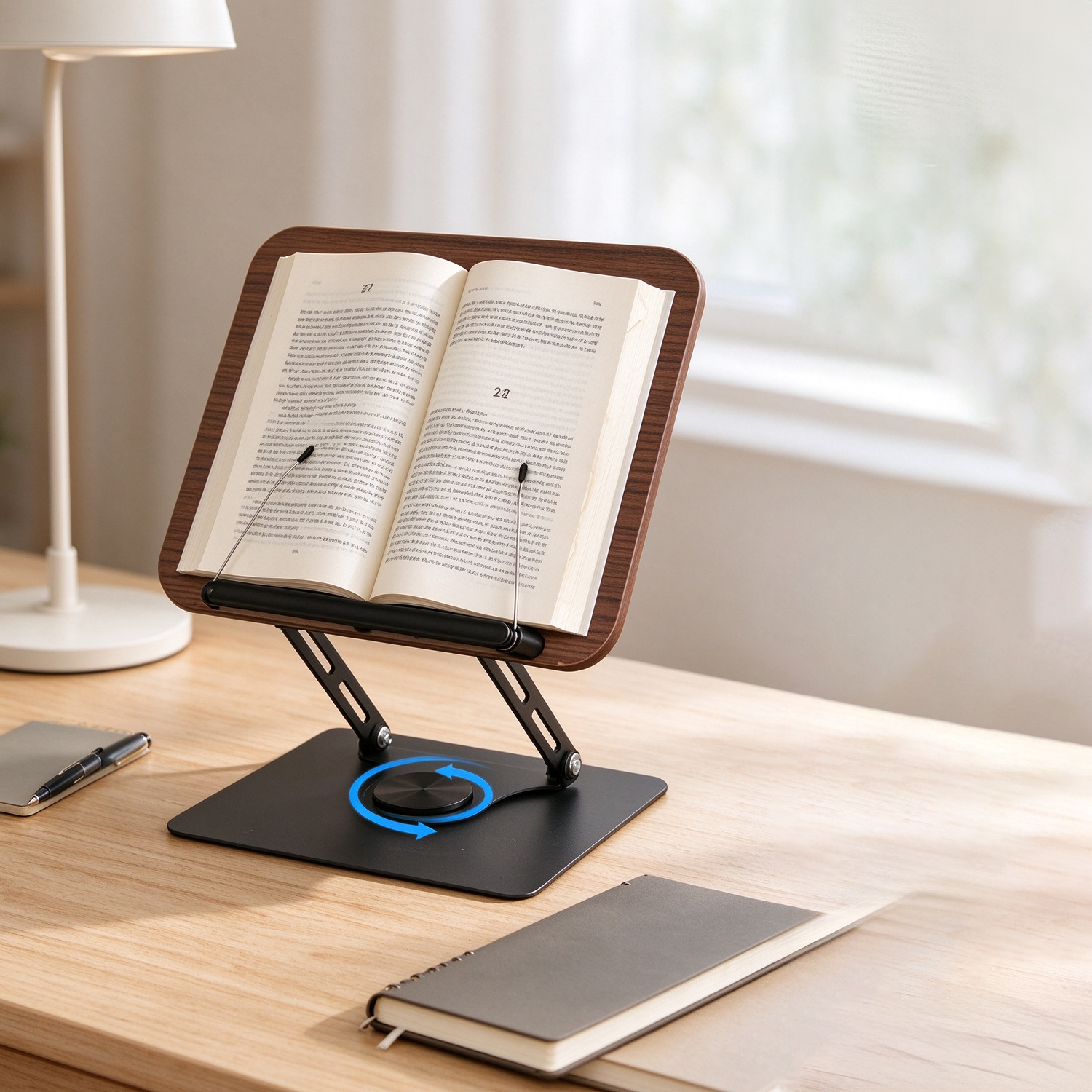 Wooden Rotating Book Stand Adjustable Reading Holder Children Desktop Book Shelf for Toddler Reading Study - Image 4