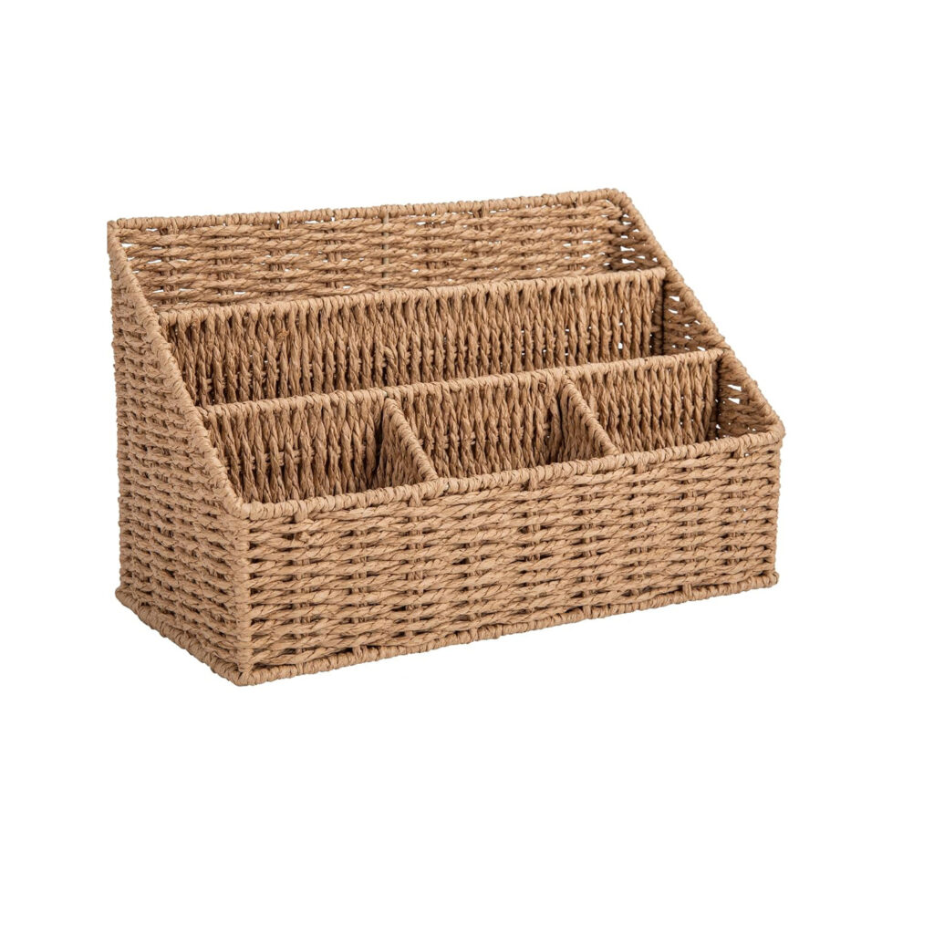 Rattan Desk Organizer Tabletop Mail Holder 5 Slot Mail Organizer Countertop Basket Boho Office Desk Accessories Wicker Desk Organizer