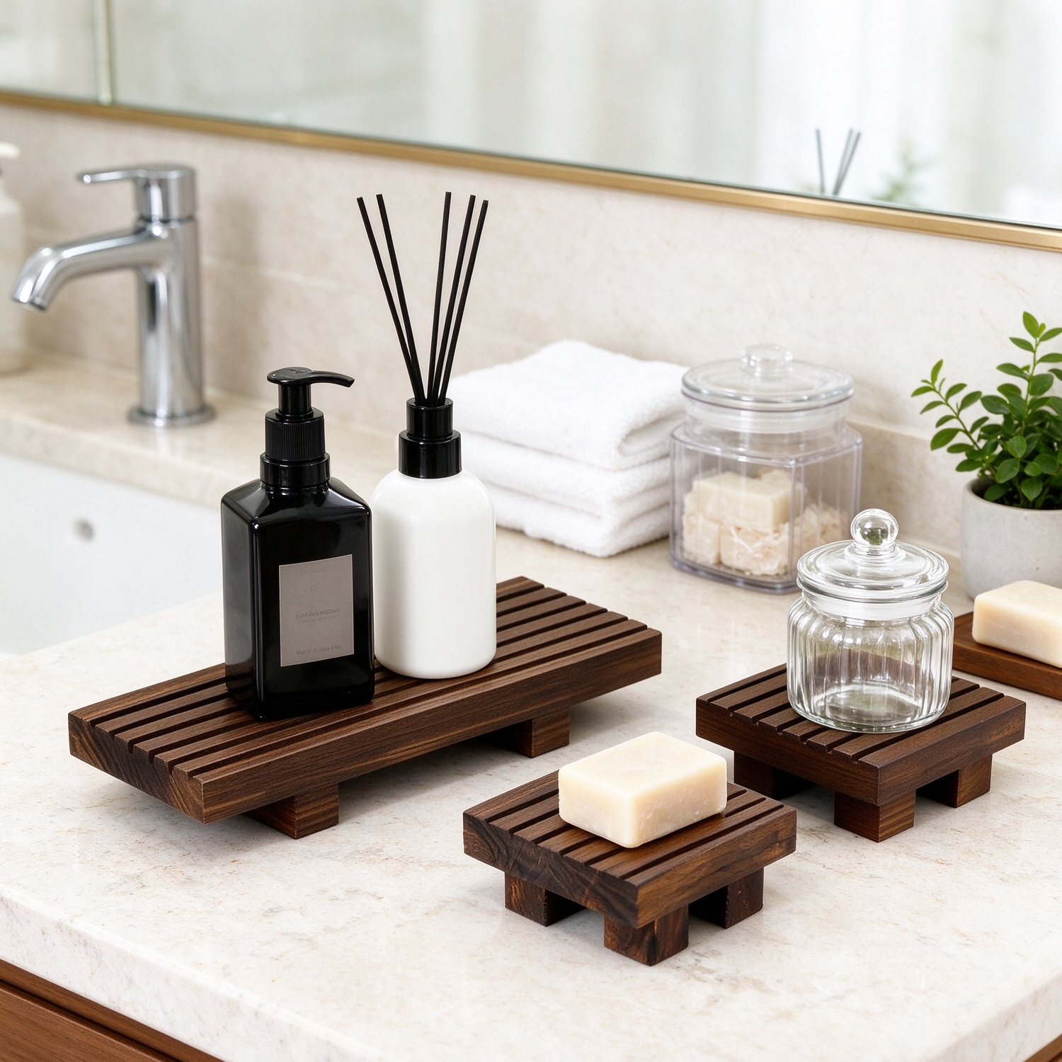 Farmhouse Wooden Risers Wood Bathroom Tray Kitchen Counter Riser for Display Wood Pedestal Stand Set of 39 - Image 4