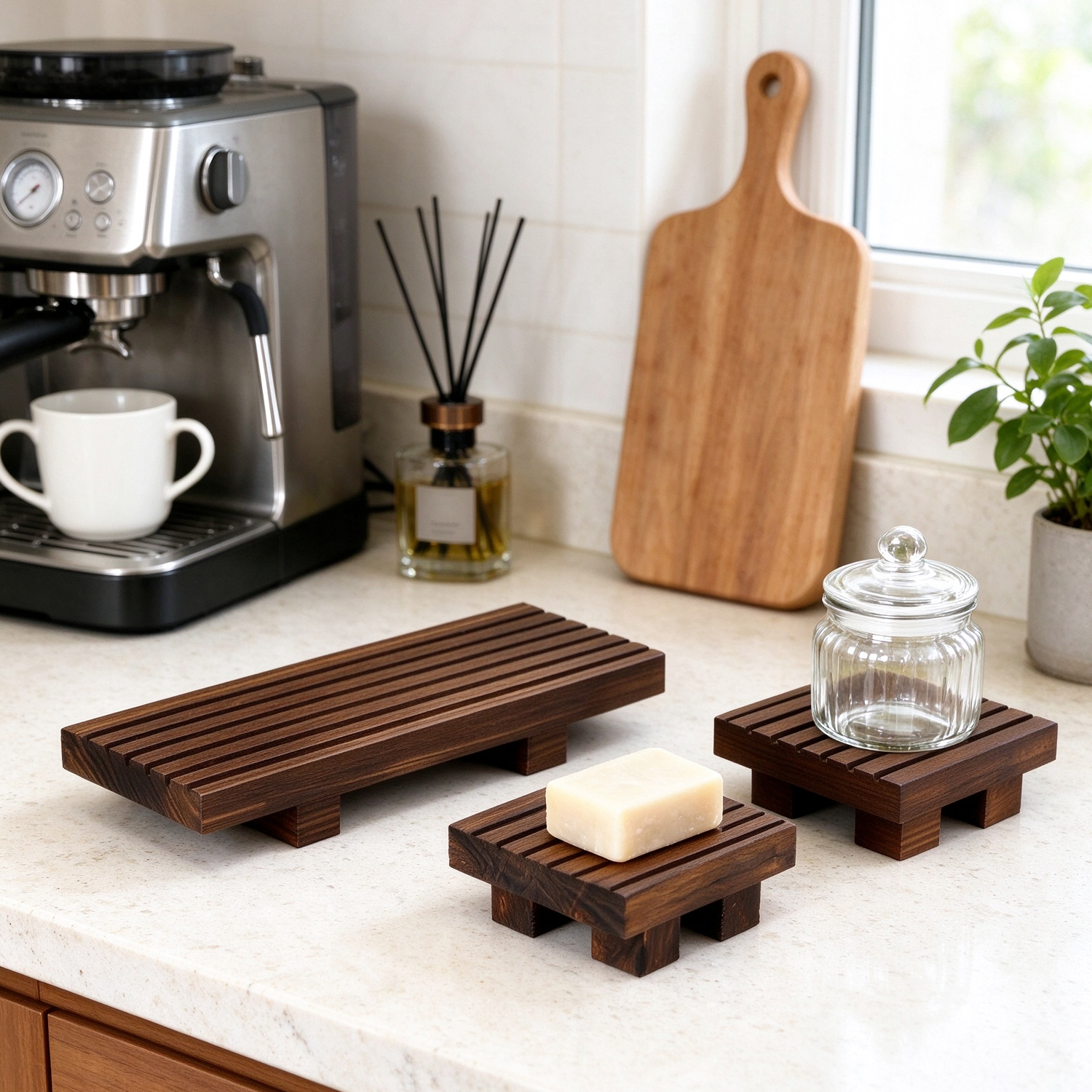 Farmhouse Wooden Risers Wood Bathroom Tray Kitchen Counter Riser for Display Wood Pedestal Stand Set of 39 - Image 5