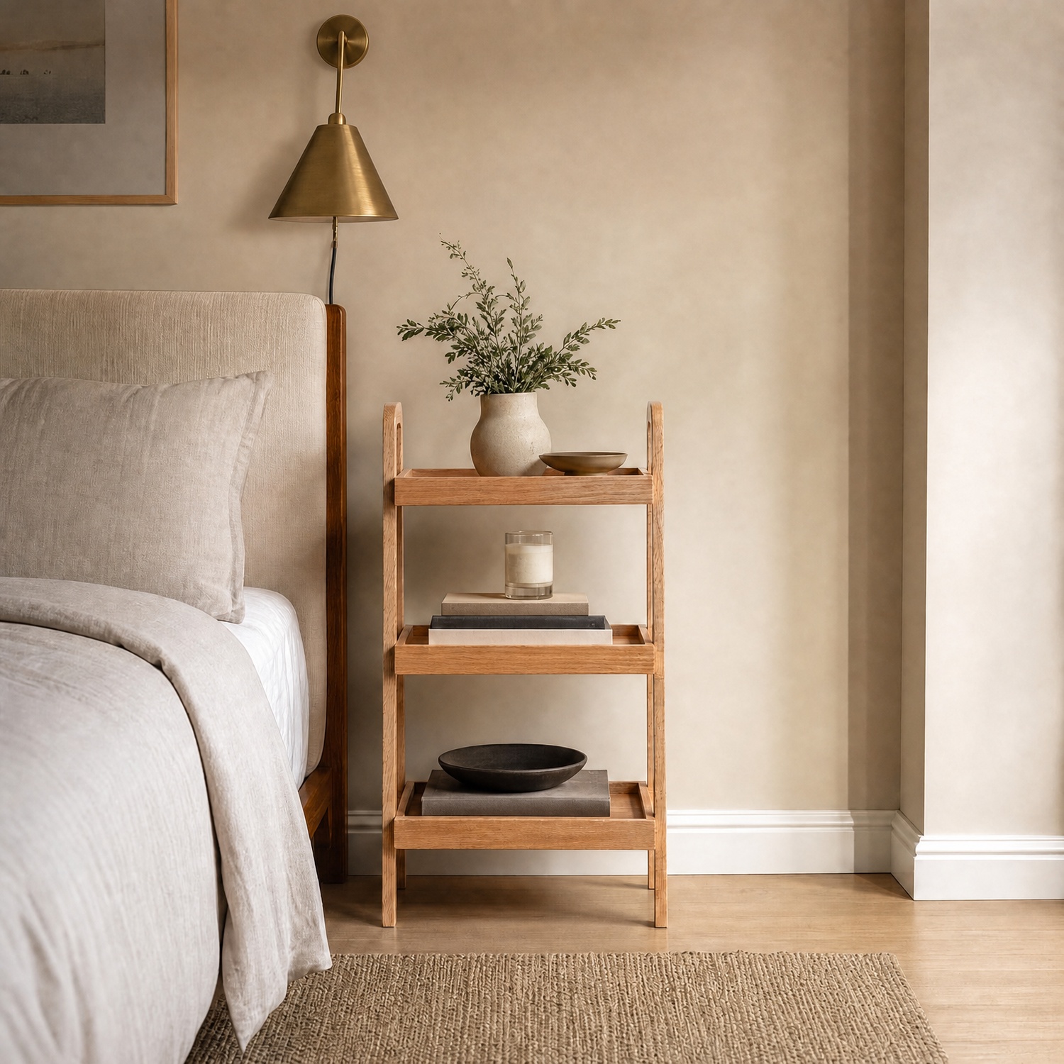 3-Tier Oak Wood Standing Ladder Bookshelf - Solid Wood Freestanding Storage Rack for Small Spaces, Modern Open Shelving Organizer for Living Room, Bedroom & Home Office - Image 3