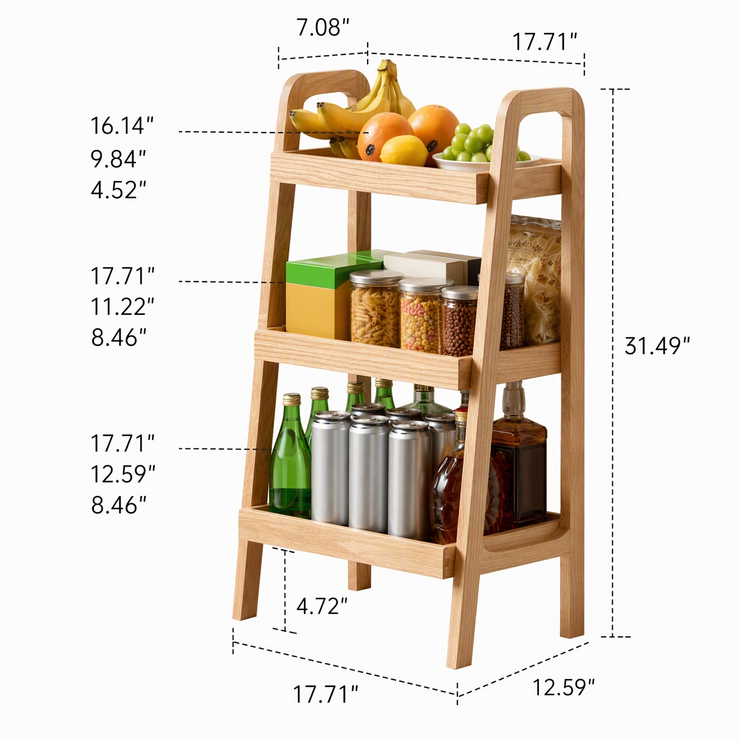 3-Tier Oak Wood Standing Ladder Bookshelf - Solid Wood Freestanding Storage Rack for Small Spaces, Modern Open Shelving Organizer for Living Room, Bedroom & Home Office - Image 4