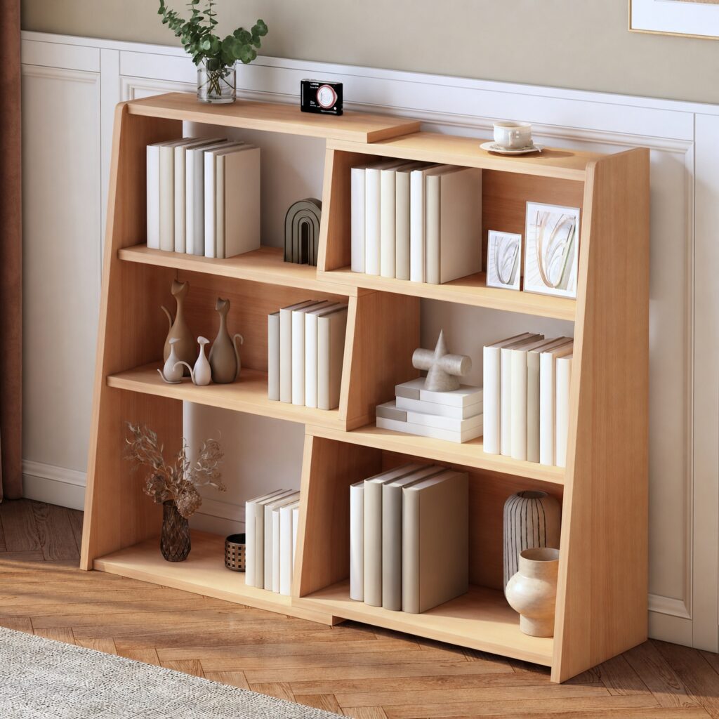 Modern Wooden Extendable 3-Tier Standing Bookshelf - Oak Finish Freestanding Storage Rack, Adjustable Length Organizer for Small Spaces, Living Room, Bedroom & Home Office