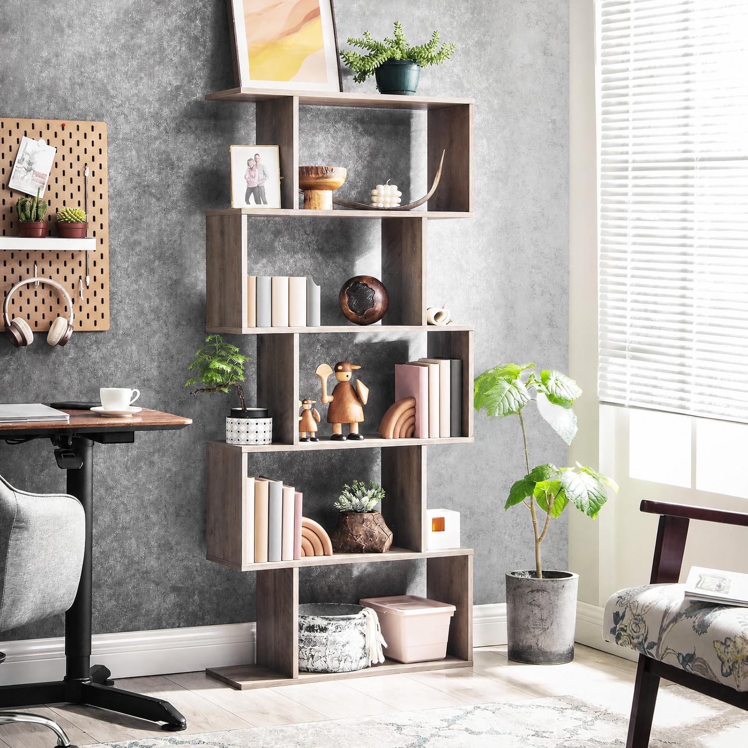 5-Tier Modern Wood Standing Type Bookcase Open Storage 27.6 X 9.4 X 62.6 Inches