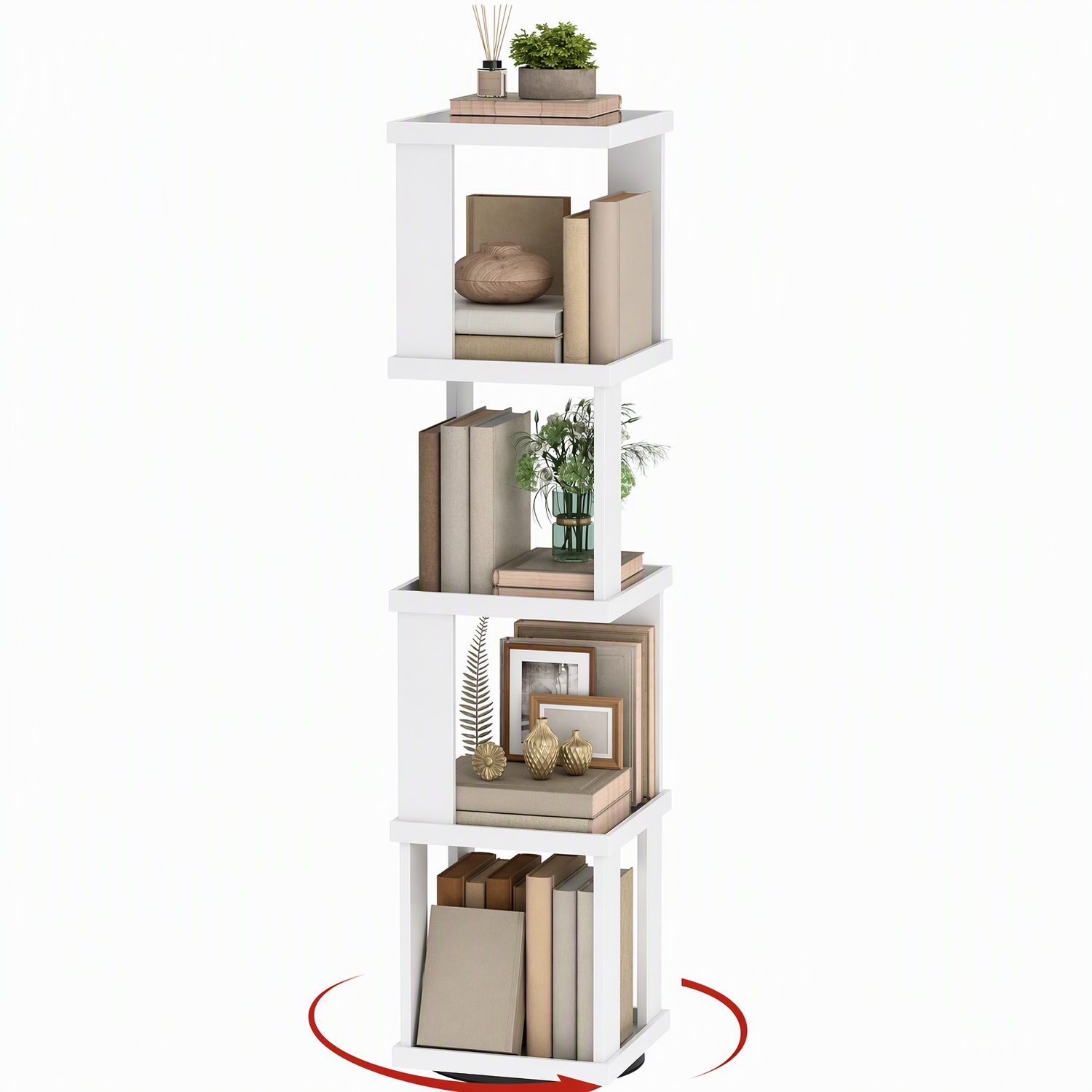 5-Tier 360° Rotating Wooden Bookshelf - Narrow Corner Bookcase, Freestanding Spinning Storage Rack for Living Room, Bedroom, Office & Small Spaces, Natural Wood Finish - Image 2