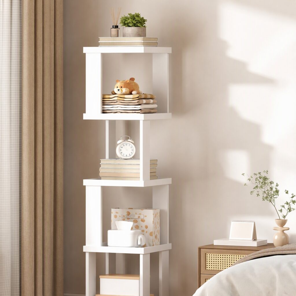 5-Tier 360° Rotating Wooden Bookshelf - Narrow Corner Bookcase, Freestanding Spinning Storage Rack for Living Room, Bedroom, Office & Small Spaces, Natural Wood Finish